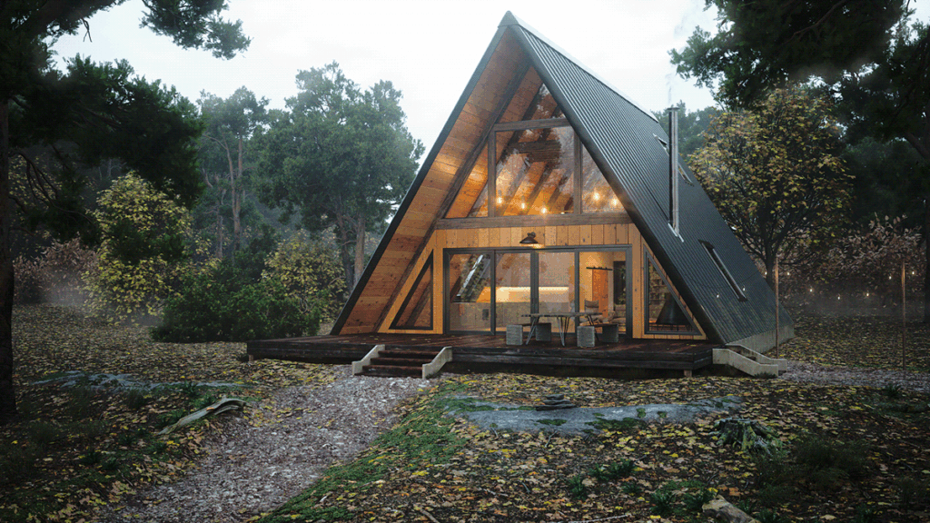 Дом А-фрейм в лесу